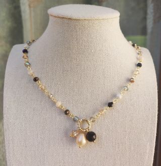 Collana cristalli e perla rosa