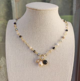 Collana cristalli e perla rosa