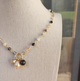 Collana cristalli e perla rosa