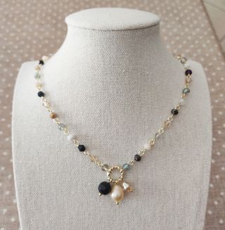 Collana cristalli e perla rosa