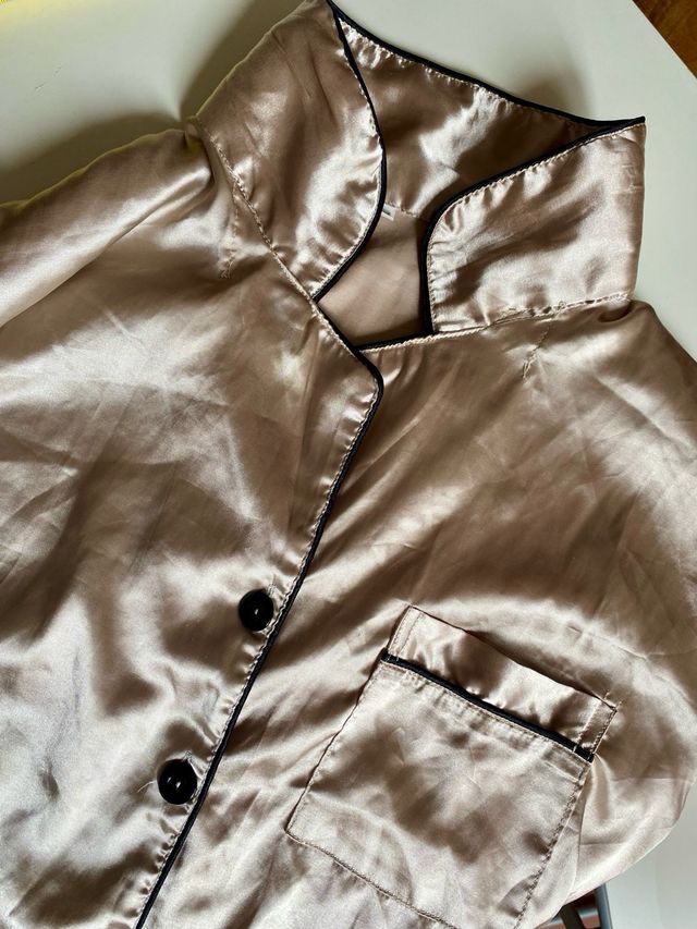 Pigiama donna effetto seta beige