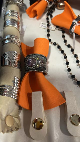 Anillo Bohemio Ajustable Morado y Plateado