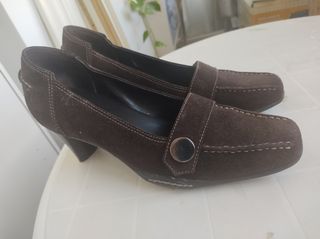 Zapatos Aerosoles Marrones Ante Piel Tacon