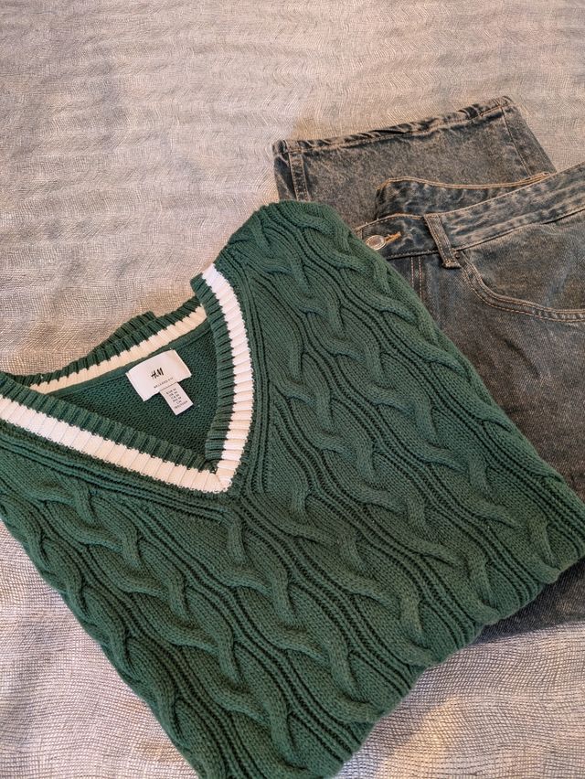 Lote chaleco punto + pantalón vaquero chico