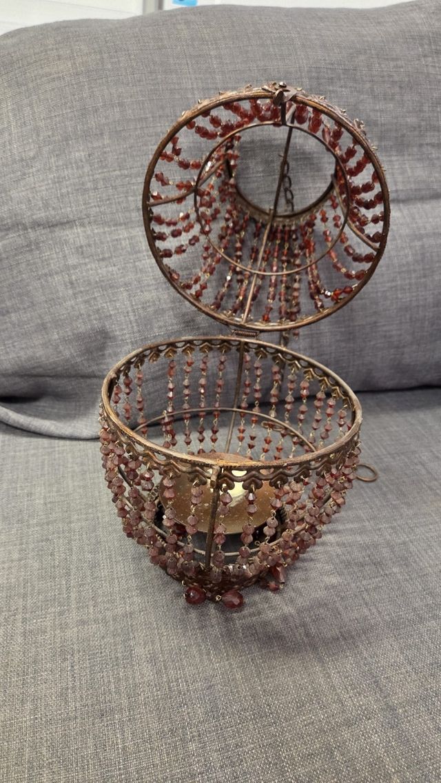 Lámpara Oriental Vela Cristales Rojo Dorado