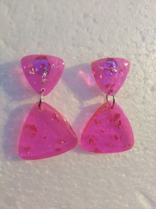 Pendientes triangulares rosa con plata