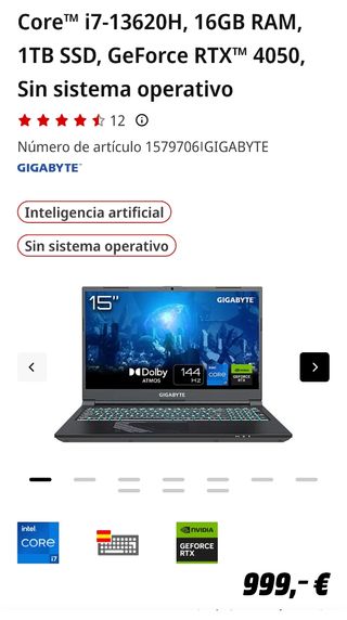 Portátil Gaming Gigabyte G5 i7 1TB SSD RTX 4050