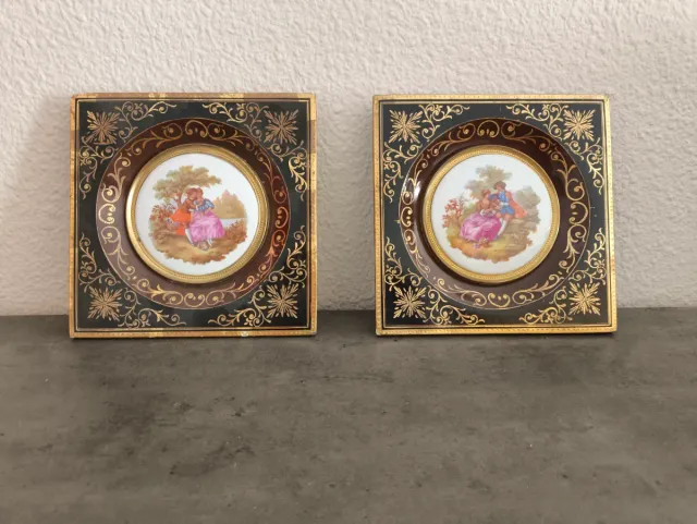 Pareja de cuadros antiguos camafeo porcelana