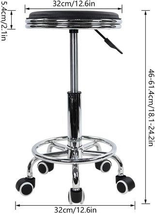 Taburete Ruedas Regulable Negro/Plata