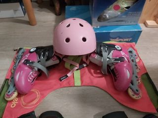 Patines, protecciones, bolsa y casco