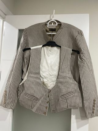 Chaqueta y chaleco traje corto hombre rayas