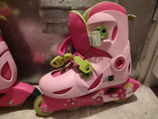Patines rosas  32-34 Oxelo, casco y protecciónes 