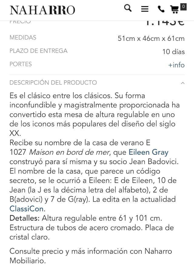 Mesa auxiliar cristal y metal