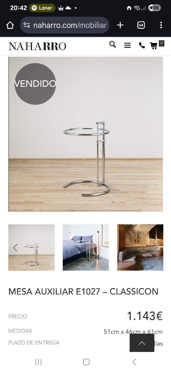 Mesa auxiliar cristal y metal