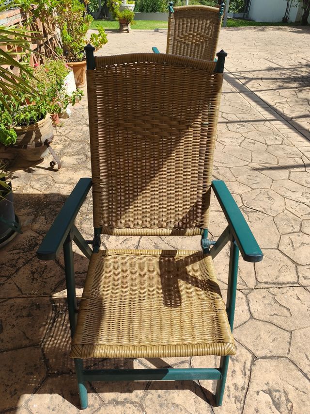 4 sillas de jardín reclinables de aluminio y ratán