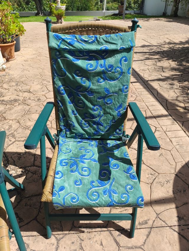 4 sillas de jardín reclinables de aluminio y ratán