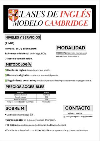 Clases de Inglés Personalizadas / Modelo Cambridge