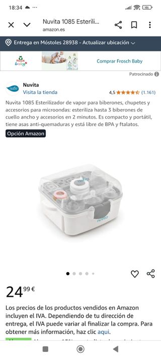 Esterilizador de biberones y chupetes Nuvita