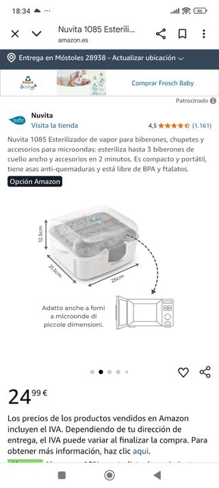 Esterilizador de biberones y chupetes Nuvita