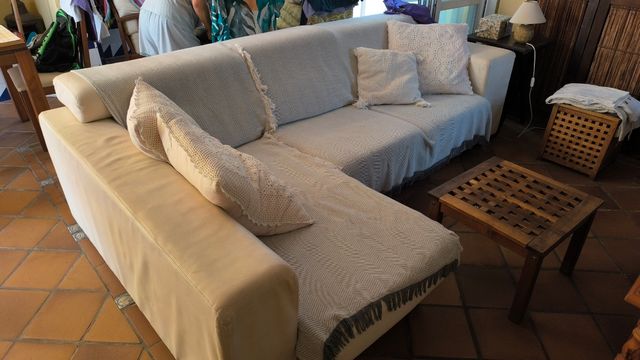 Sofá Cheslong con arcón extensible - Beige y Blanc