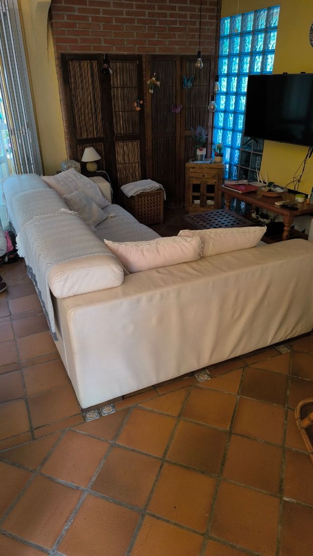 Sofá Cheslong con arcón extensible - Beige y Blanc