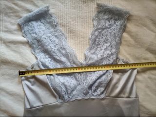 Camisón Vanity Fair largo raso y encaje azul T36