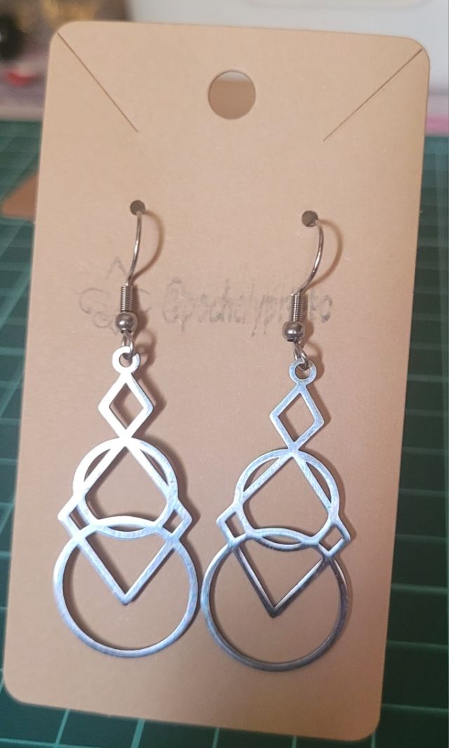 Pendientes largos geométricos redondos plateados