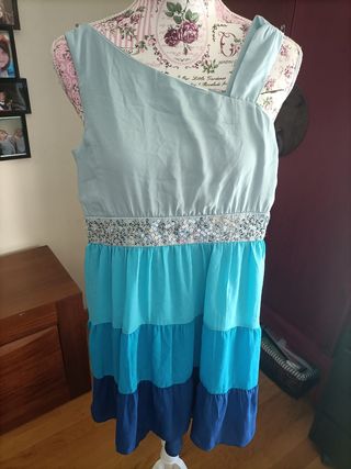 Vestido niña veraniego azul y turquesa 10 años 