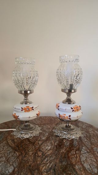 Par Candeeiros Anos 80 Vidro e Cerâmica