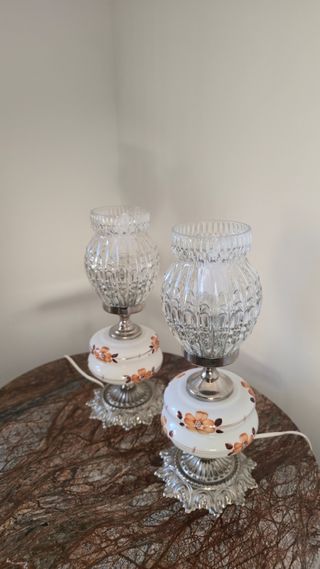 Par Candeeiros Anos 80 Vidro e Cerâmica