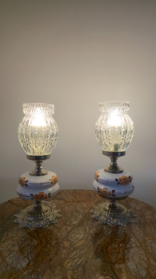 Par Candeeiros Anos 80 Vidro e Cerâmica