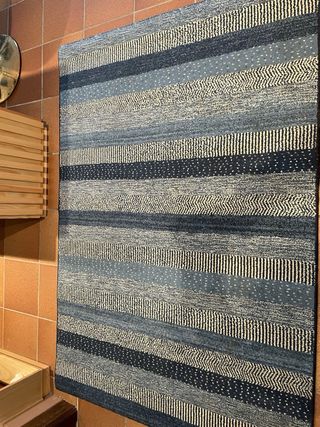 Alfombra rayas azul y gris