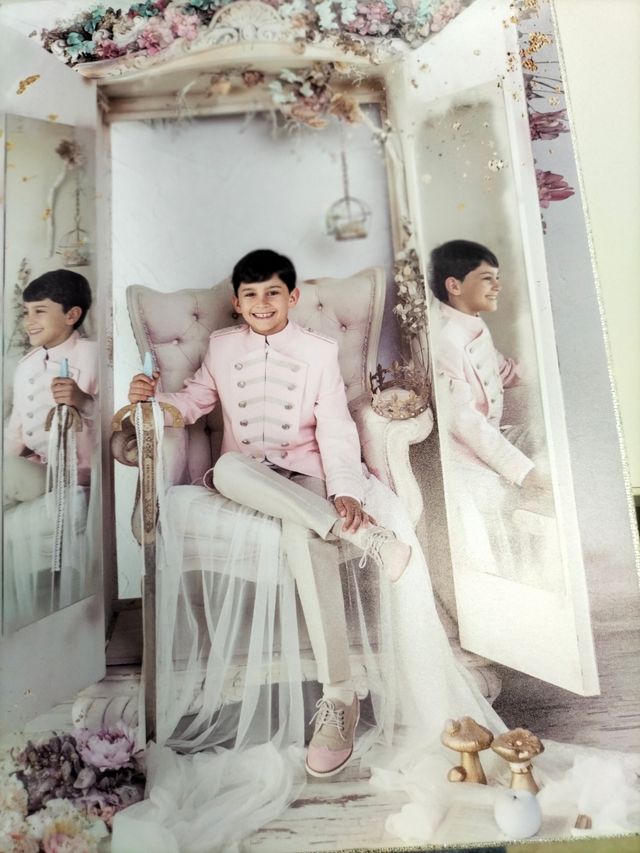 Traje comunión niño rosa cuello mao+blusa+pantalón