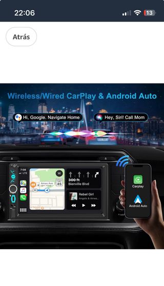 Radio Coche Doble DIN CarPlay/Android Auto