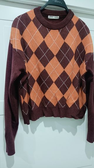 Jersey Pull&Bear rombos marrón y naranja talla M