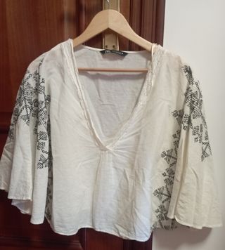 Blusa Zara Blanca Bordada