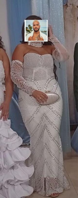 Vestido de Novia Plateado y Blanco