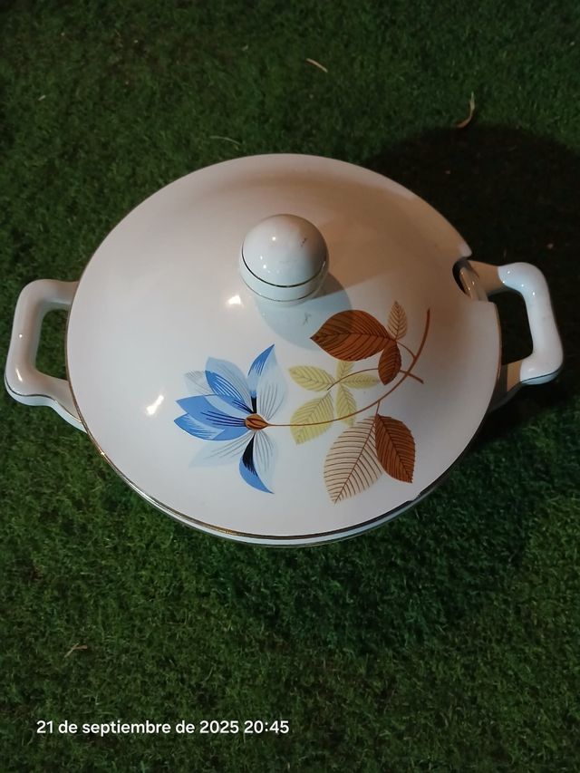 Sopera de porcelana con detalles dorados