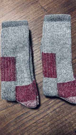 2 Pares Meias Lã Merino Cinza/Vermelho