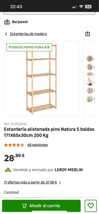 Estantería madera pino 5 baldas 171x65x30cm