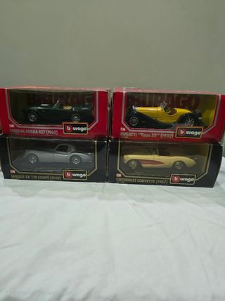 Burago 1:24 lotto di 4 Ford, Bugatti, Jaguar, corv