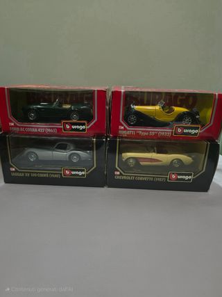Burago 1:24 lotto di 4 Ford, Bugatti, Jaguar, corv