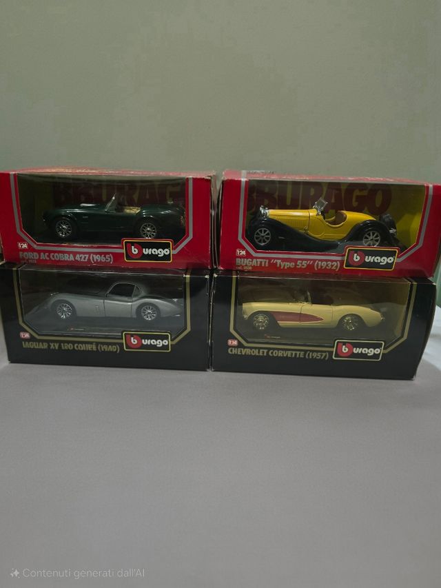 Burago 1:24 lotto di 4 Ford, Bugatti, Jaguar, corv