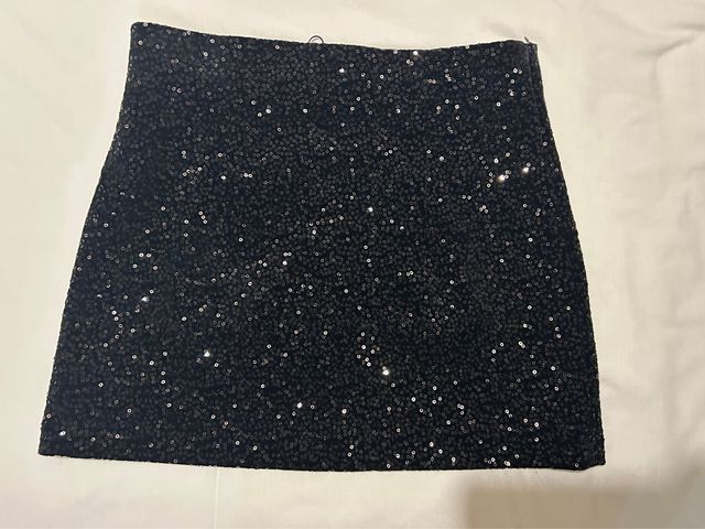 Falda Zara Negra Tiro Alto Lentejuelas Talla S