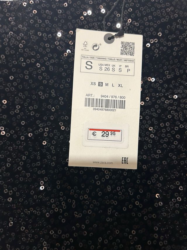 Falda Zara Negra Tiro Alto Lentejuelas Talla S