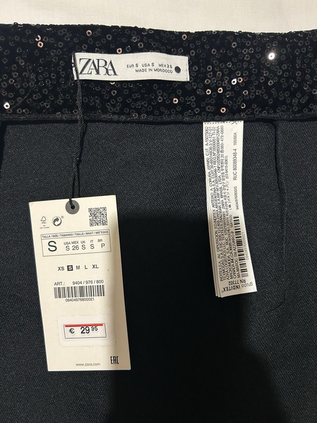 Falda Zara Negra Tiro Alto Lentejuelas Talla S