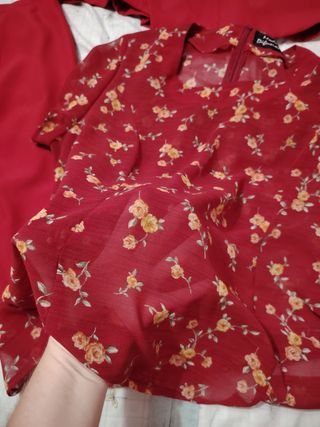 Traje de chaqueta y falda rojo talla 52