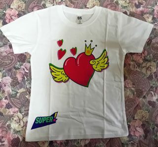 Maglietta Super! con cuore alato bambina 7/8 anni