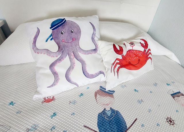 Colcha infantil con dibujos marinos