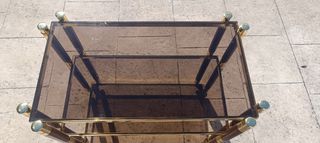 Mesa auxiliar cristal y madera con ruedas